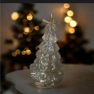 Vintage Silvestri Iridescent Carnival Glass Christmas Tree Figurine Decor Glass